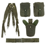 Set táctico sueco usado verde 5 piezas: tres fundas, cinturón y tirantes