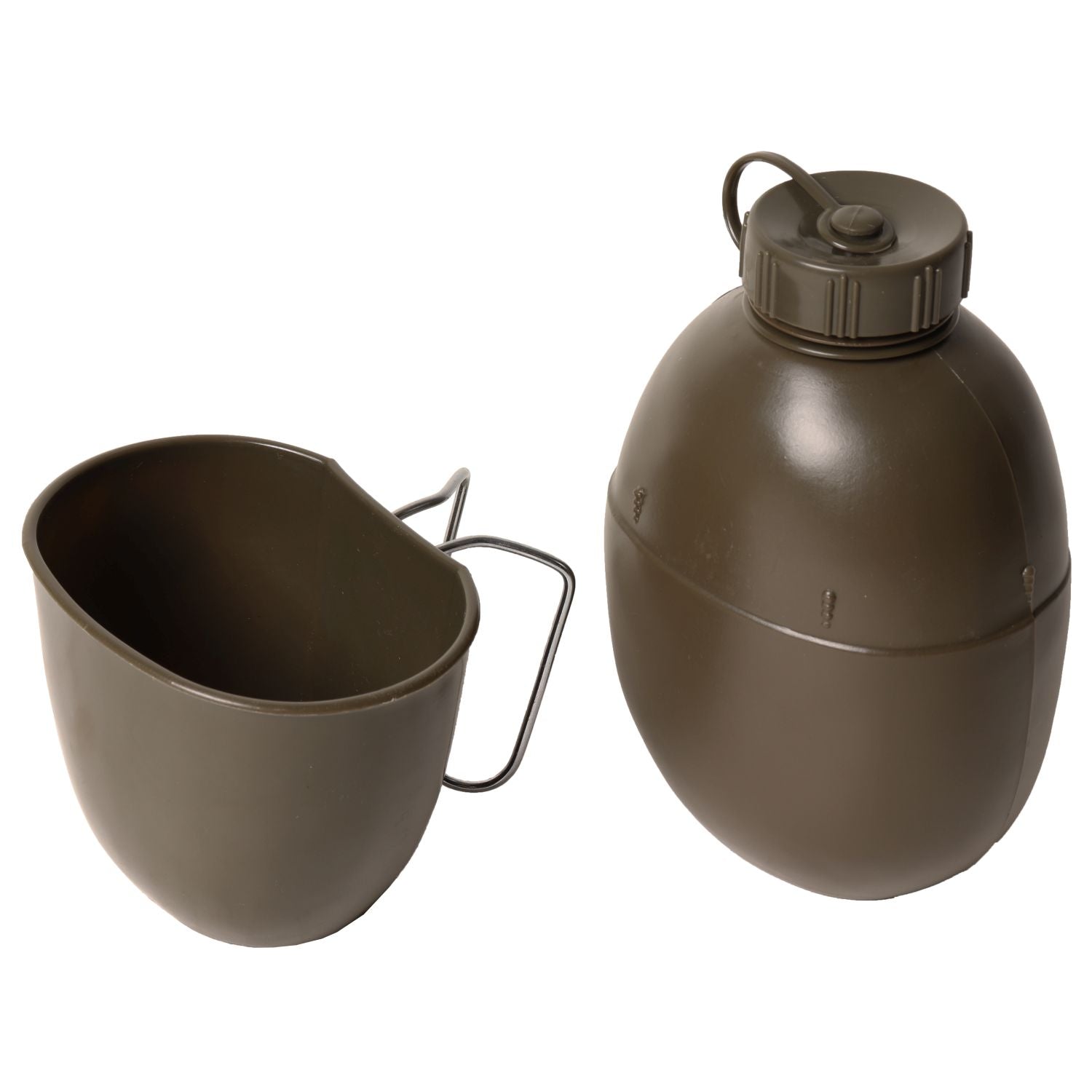 Botella verde tipo británico con boquilla y asas metálicas plegables, plástico, aprox. 1000 ml