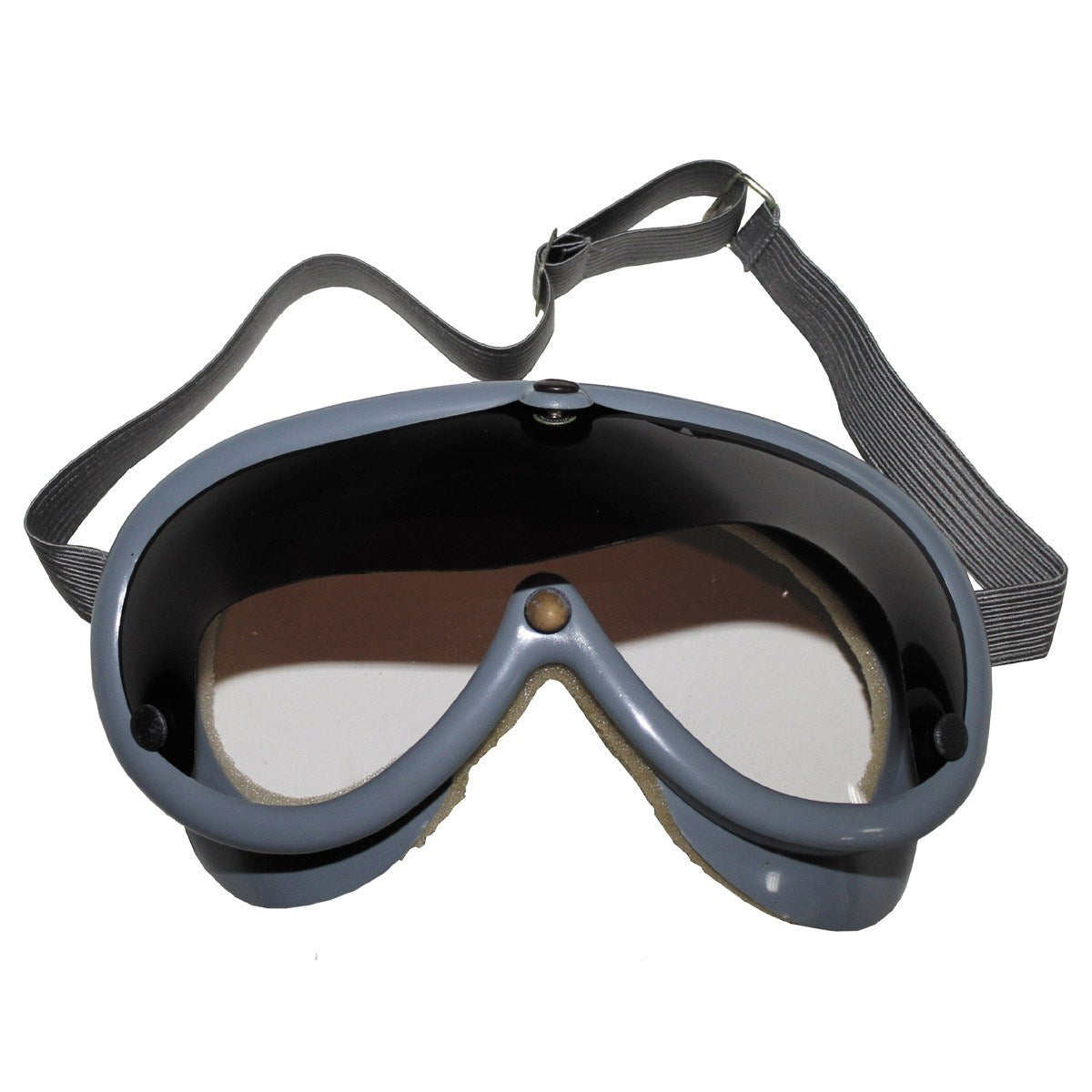 Gafas protectoras BW grises usadas con espuma interior deteriorada