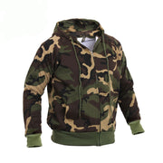 Sudadera con capucha y forro térmico Rothco en camuflaje Woodland con cremallera