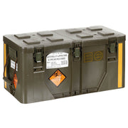 Caja de transporte italiana verde usada, plástico resistente, ID 627947