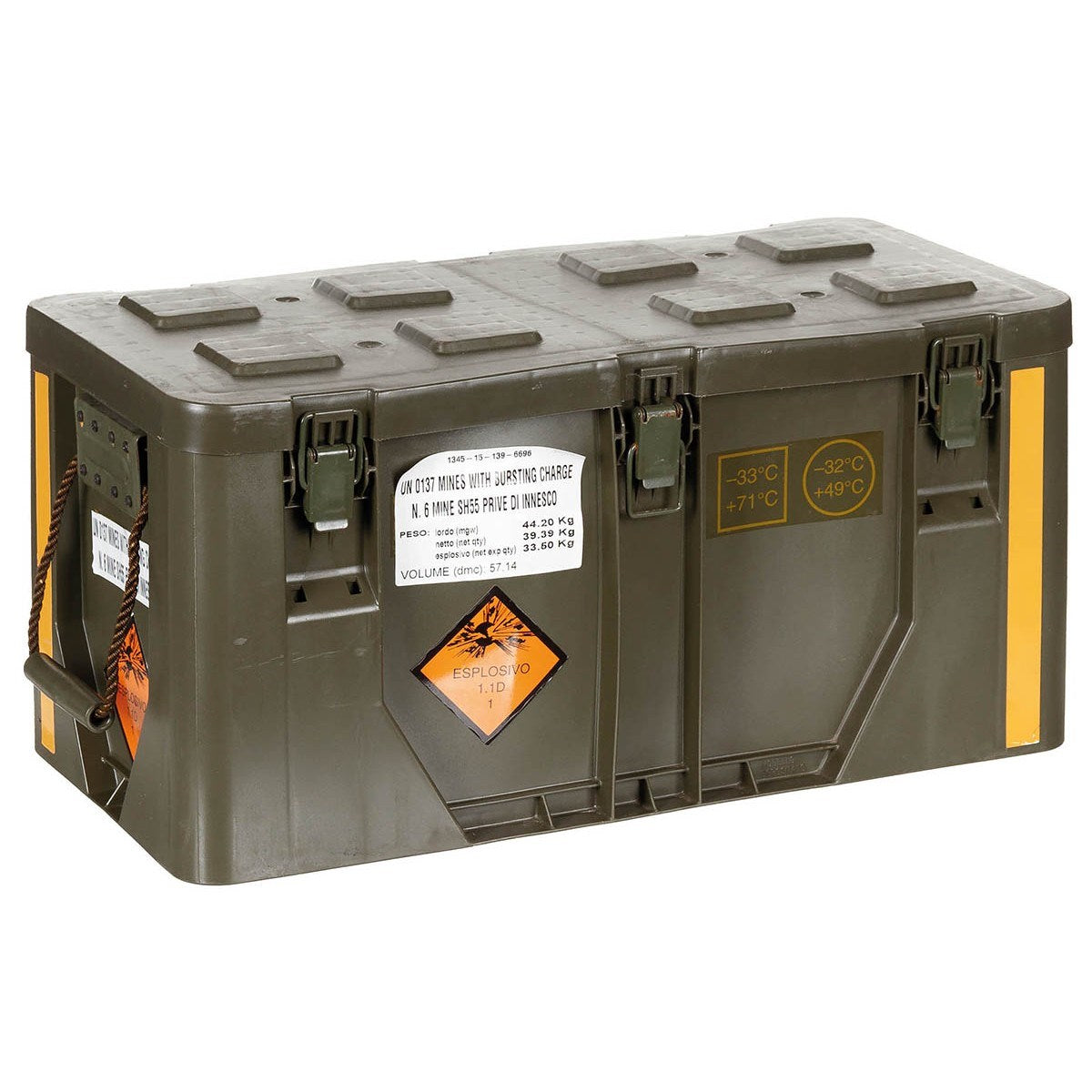 Caja de transporte italiana verde usada, plástico resistente, ID 627947