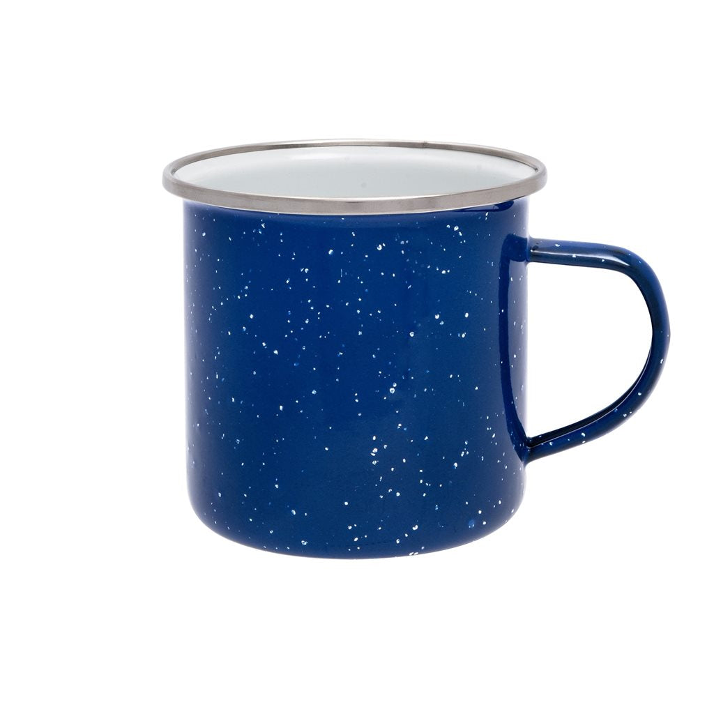 Taza esmaltada azul 360 ml con borde ancho de acero inoxidable