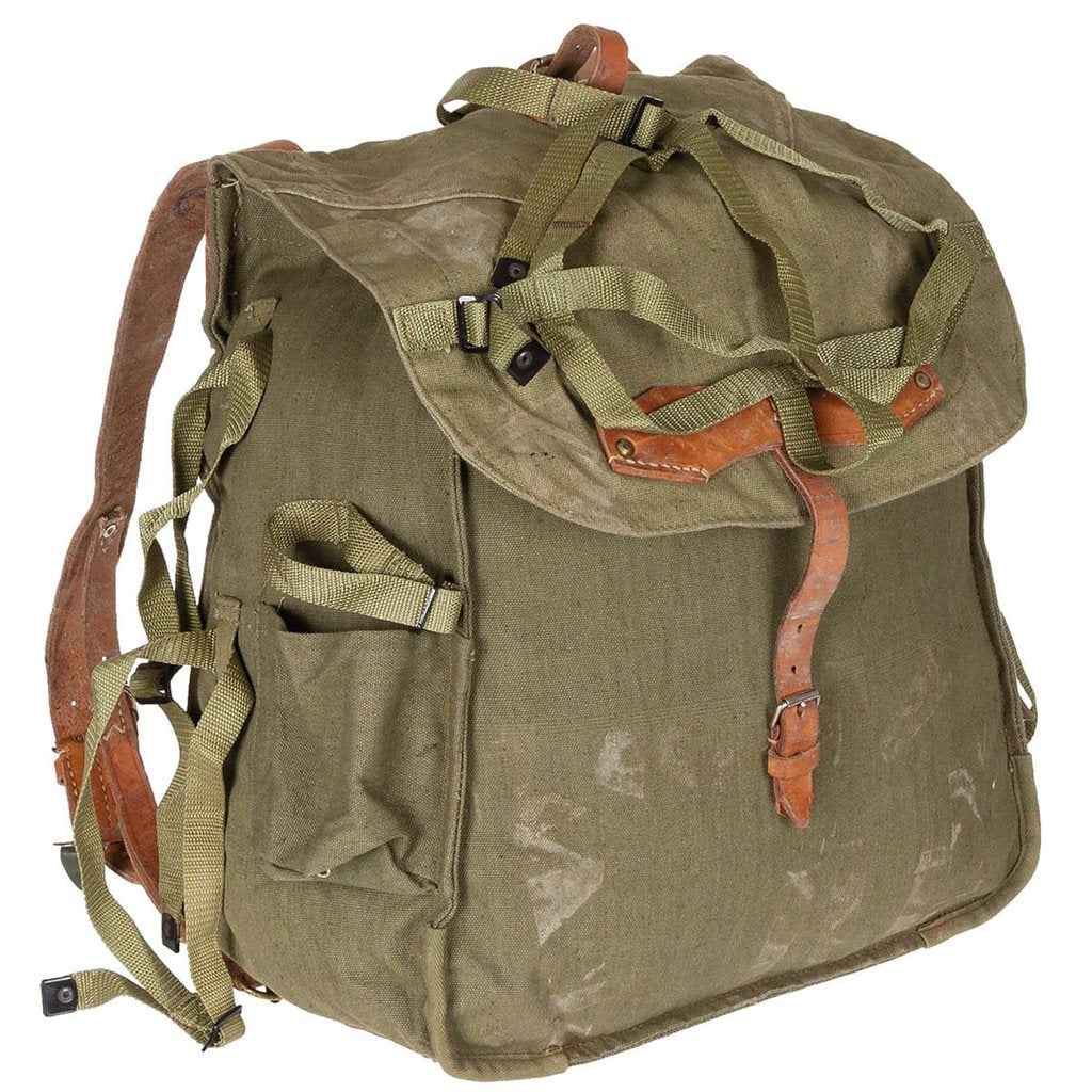 Mochila de lona rumana usada con correas de tela (630316B)