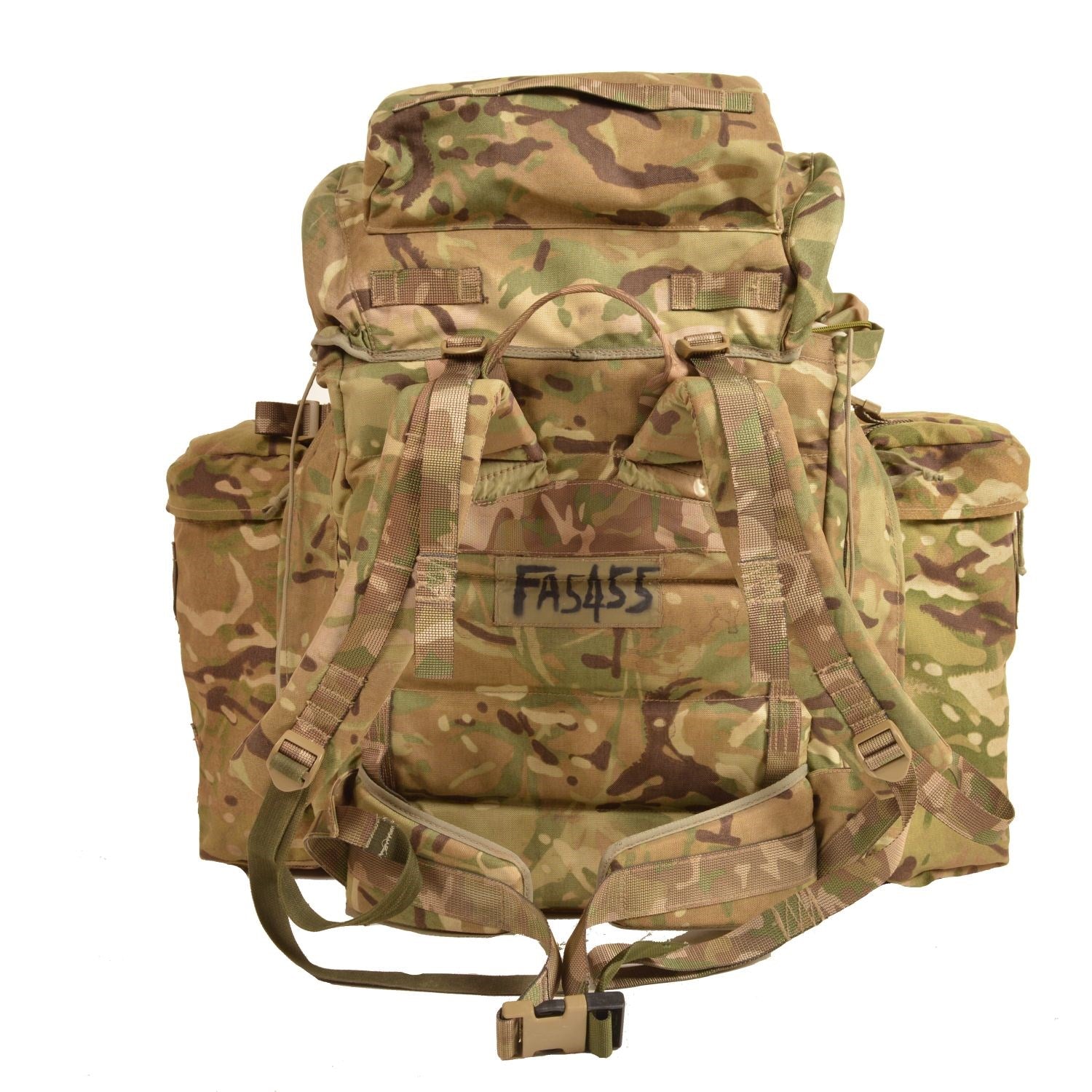 Mochila BERGEN británica original usada 80 L en Cordura nylon, interior poliuretano, falta un bolsillo lateral