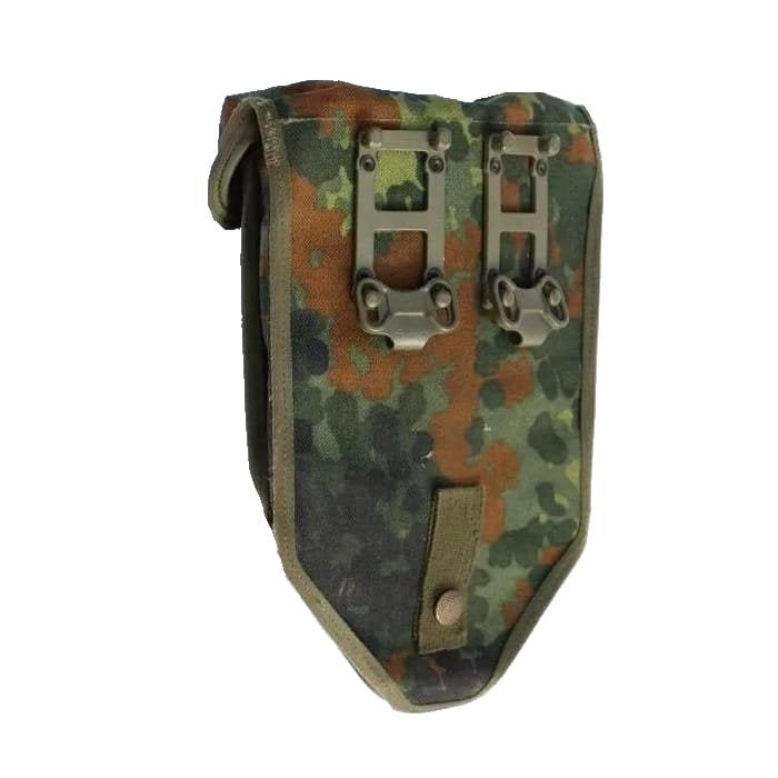 Pala plegable BW Flecktarn usada con funda - militar, acero y dural