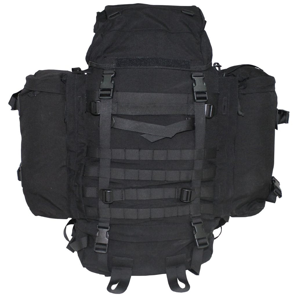 Mochila modular holandesa negra 60L+20L en 1000D Cordura usada con bolsillos laterales
