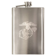 Petaca de acero inoxidable GLOBE & ANCHOR con emblema grabado USMC, capacidad aprox. 225 ml