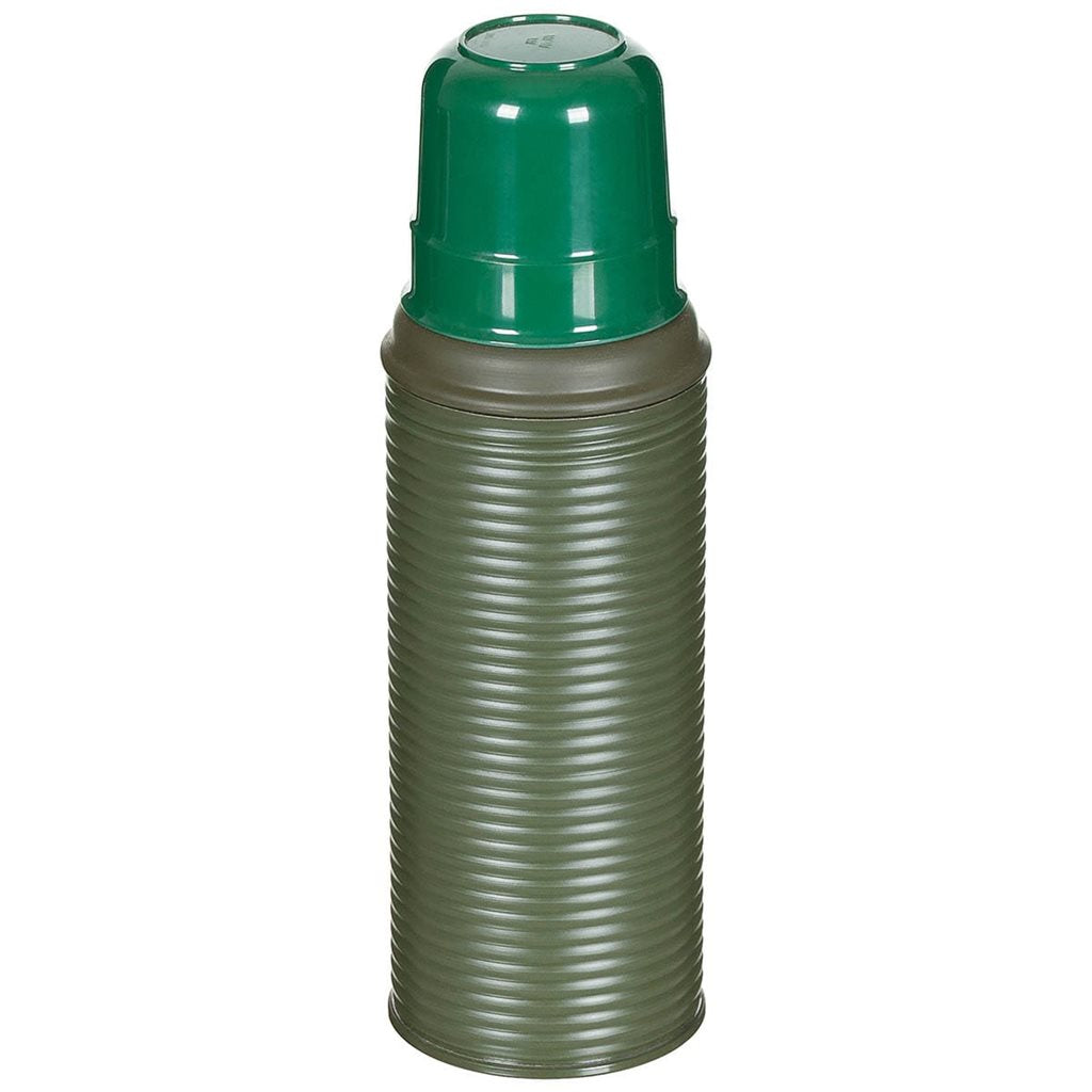 Termo sueco usado 0,5 l con tapón de corcho e inserto de vidrio con revestimiento metálico