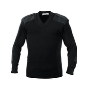 Jersey acrílico Rothco cuello en V negro con parches reforzados en hombros y codos