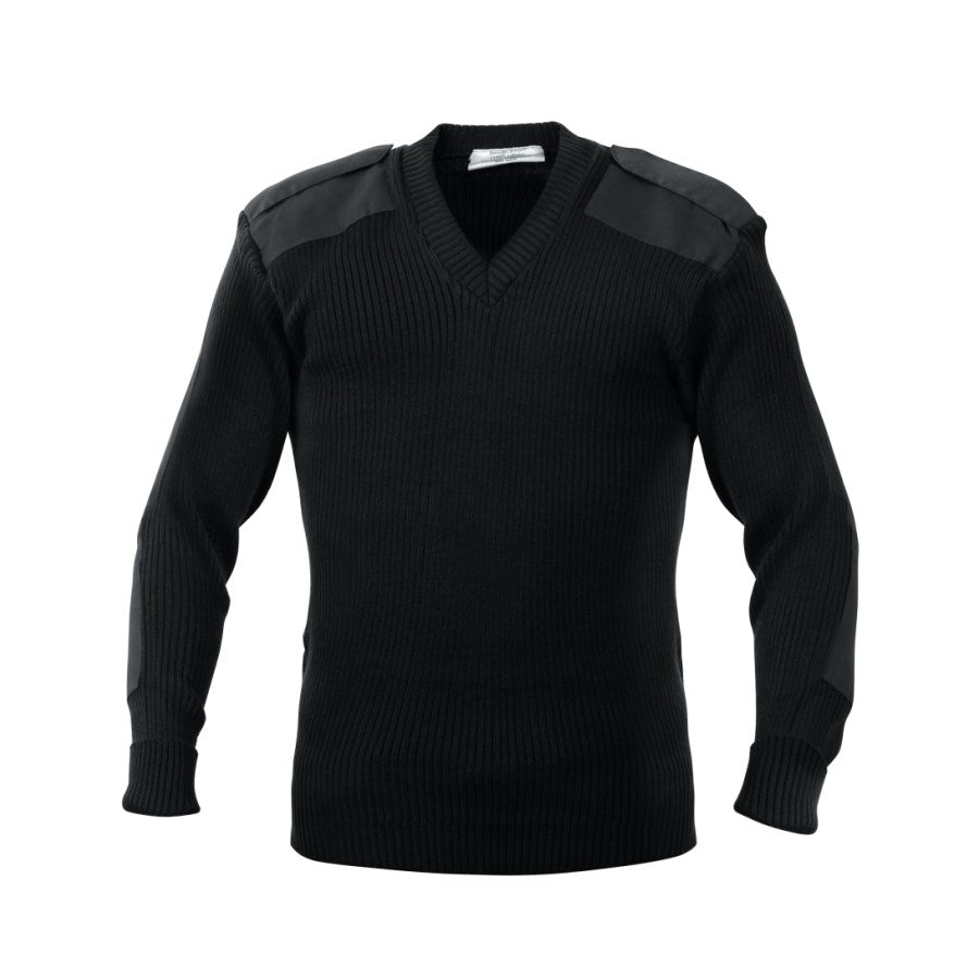 Jersey acrílico Rothco cuello en V negro con parches reforzados en hombros y codos