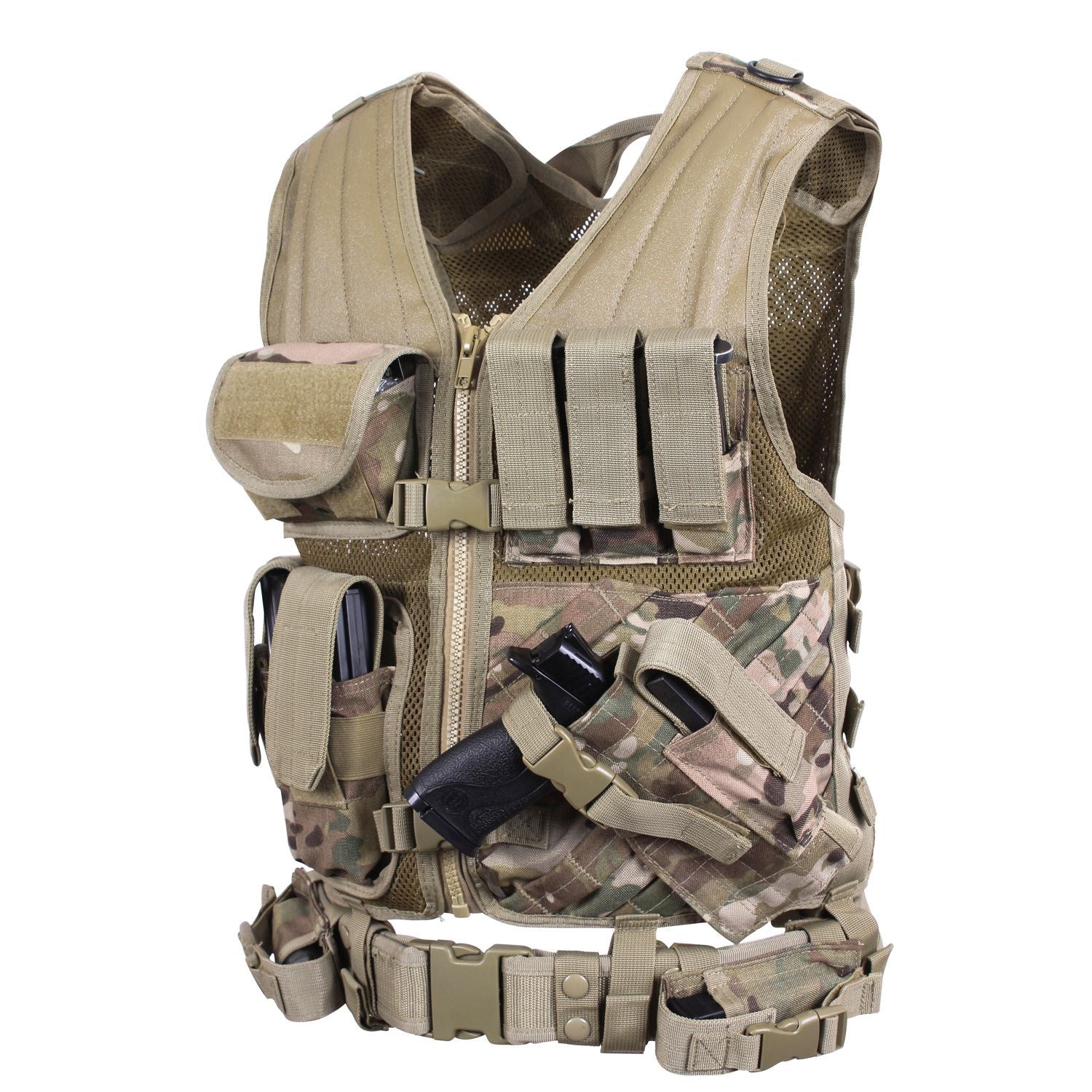 Chaleco táctico Cross Draw MOLLE con sistema MOLLE, bolsillos modulares
