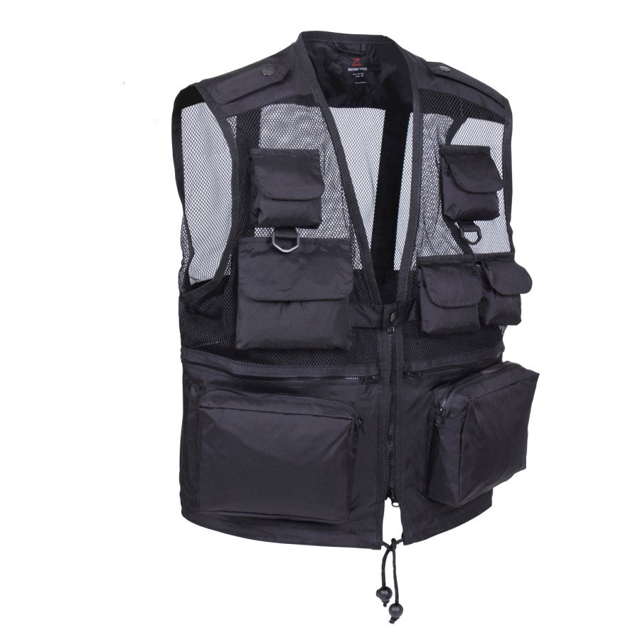 Chaleco táctico RECON negro de nylon con múltiples bolsillos