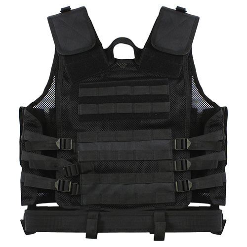 Chaleco táctico CROSS DRAW MOLLE mostrado frontalmente con sistema MOLLE y bolsillos