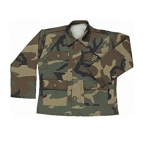 Blusa infantil tipo BDU Husky Woodland con 4 bolsillos, 55% algodon 45% poliester