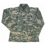 Blusa infantil tipo BDU ACU digital 55% algodon 45% poliester, 4 bolsillos, cierre de botones