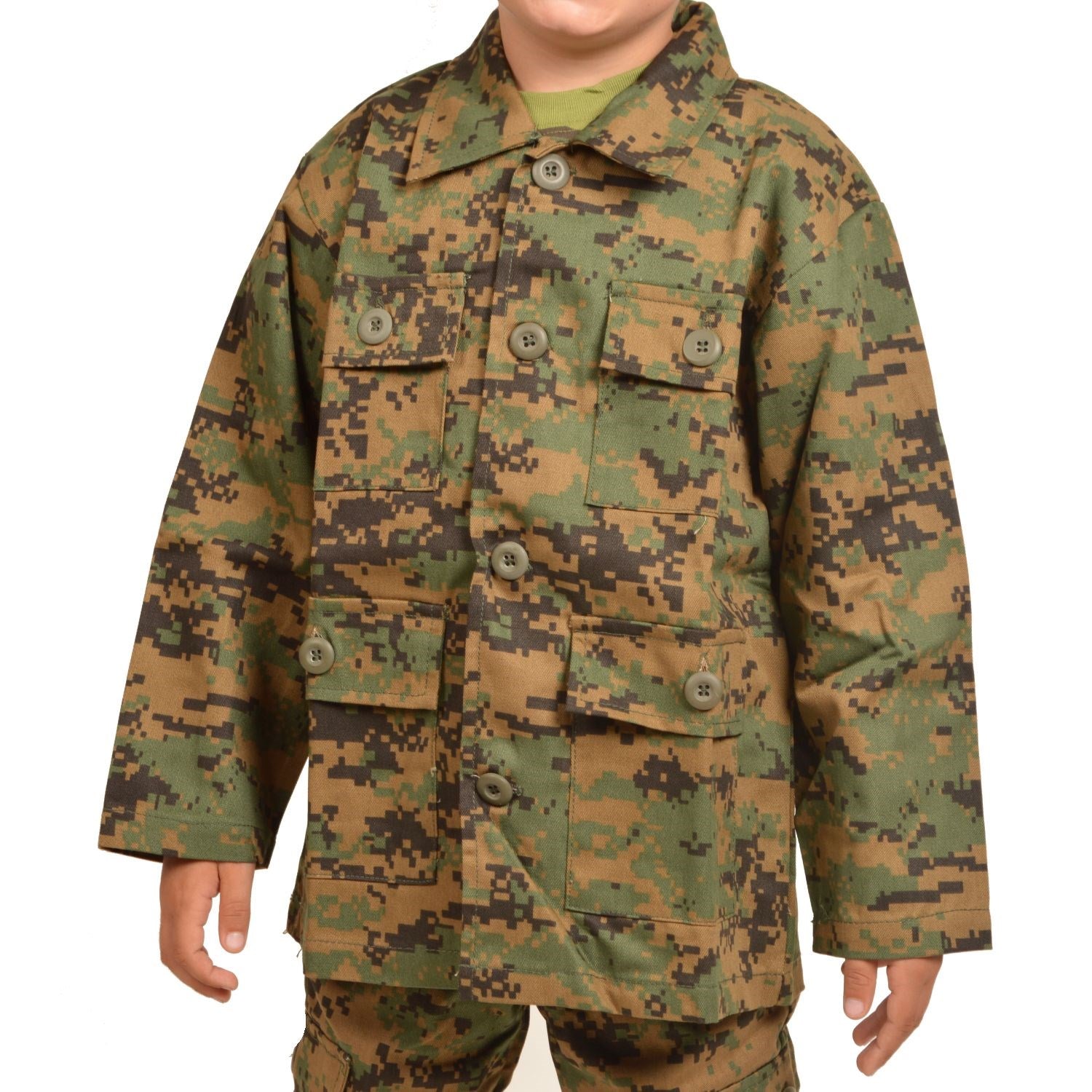 Blusa infantil BDU DIGITA WOODAND, 55% algodón 45% poliéster, cierre botones y 4 bolsillos