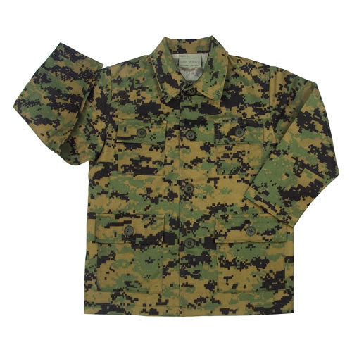 Blusa infantil BDU DIGITA WOODAND, 55% algodón 45% poliéster, cierre botones y 4 bolsillos