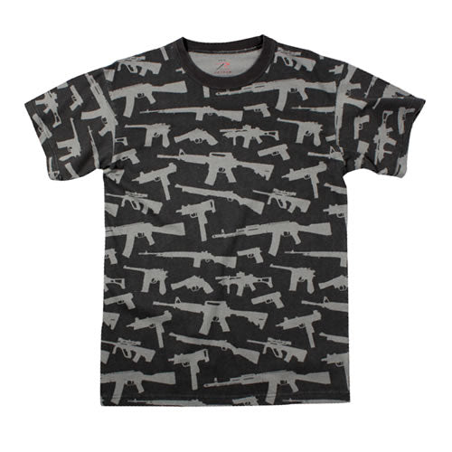Camiseta negra con estampado de armas 60% algodón 40% poliéster