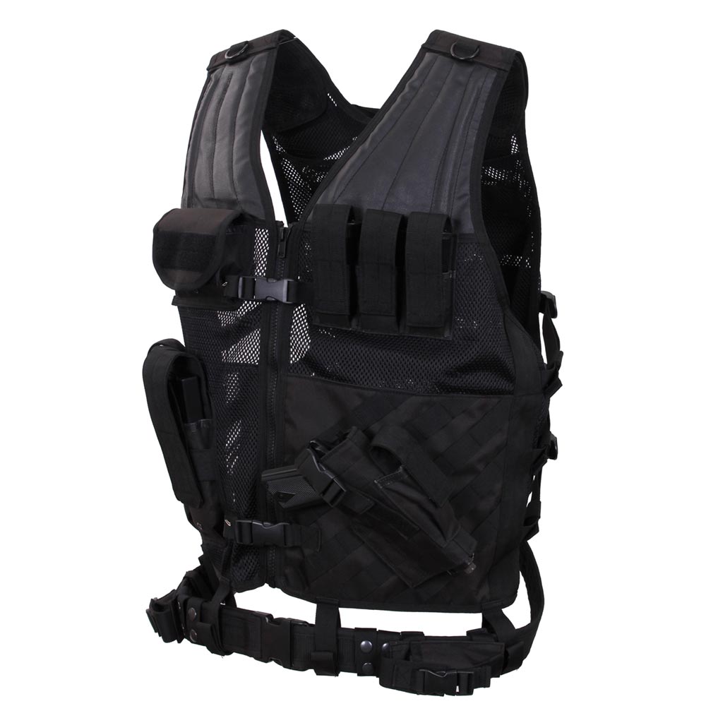 Imagen del chaleco táctico CROSS DRAW MOLLE verde talla grande mostrando sistema MOLLE en panel frontal