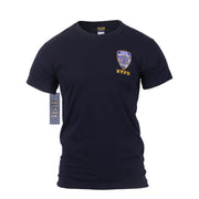 Camiseta azul con bordado NYPD en el pecho izquierdo, manga corta, 100% algodón