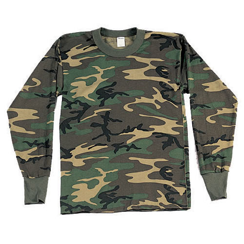 Camiseta infantil manga larga camuflaje Woodland 60% algodon 40% poliester