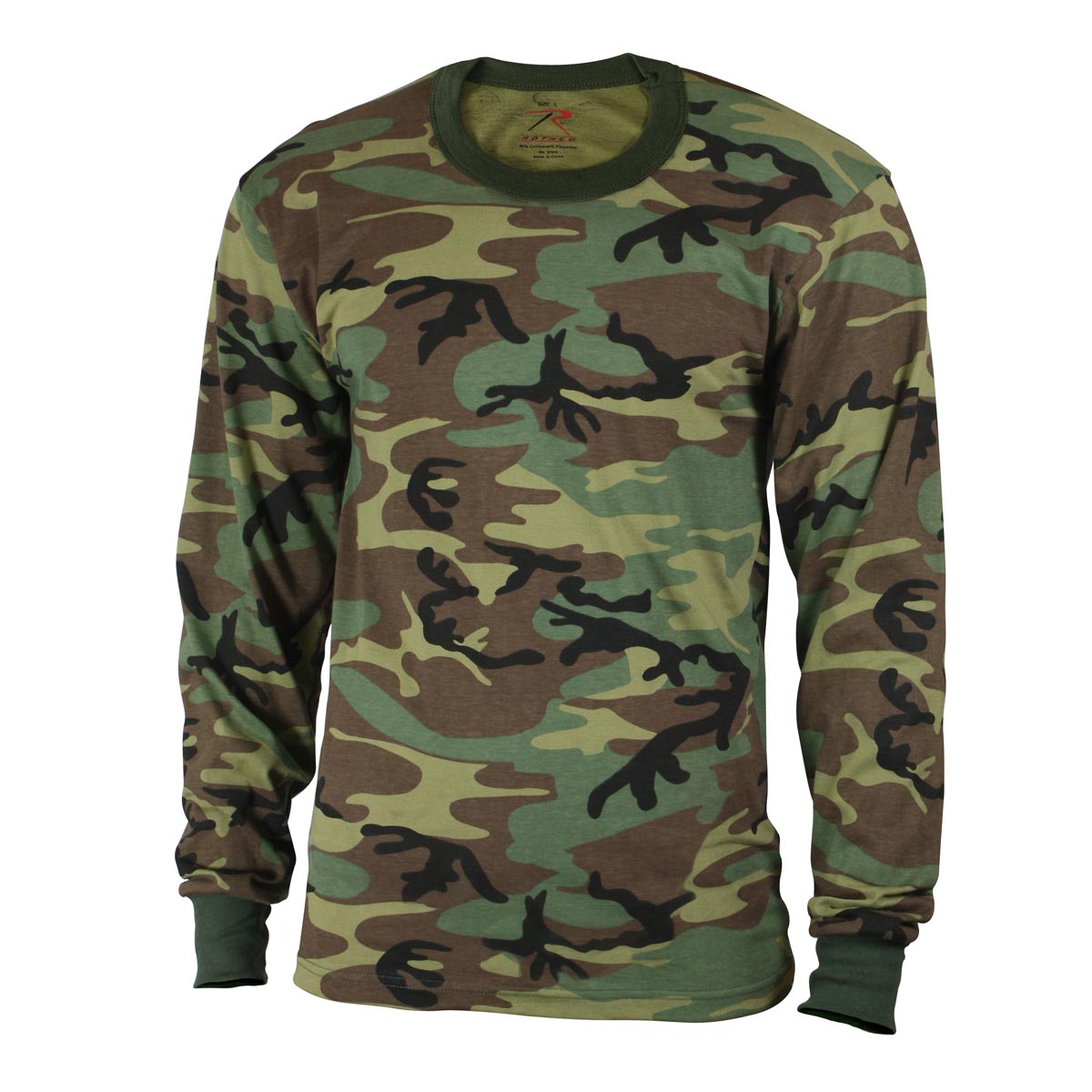 Camiseta infantil manga larga camuflaje Woodland 60% algodon 40% poliester