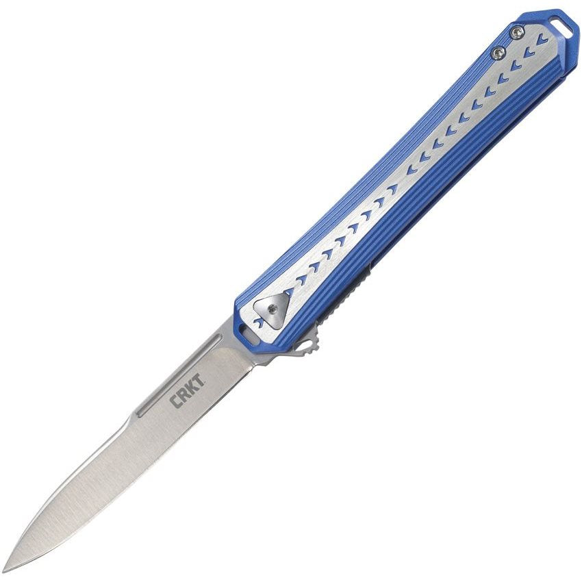 Navaja plegable STICKLER azul con hoja lisa de acero Sandvik 12C27, flipper y clip de bolsillo
