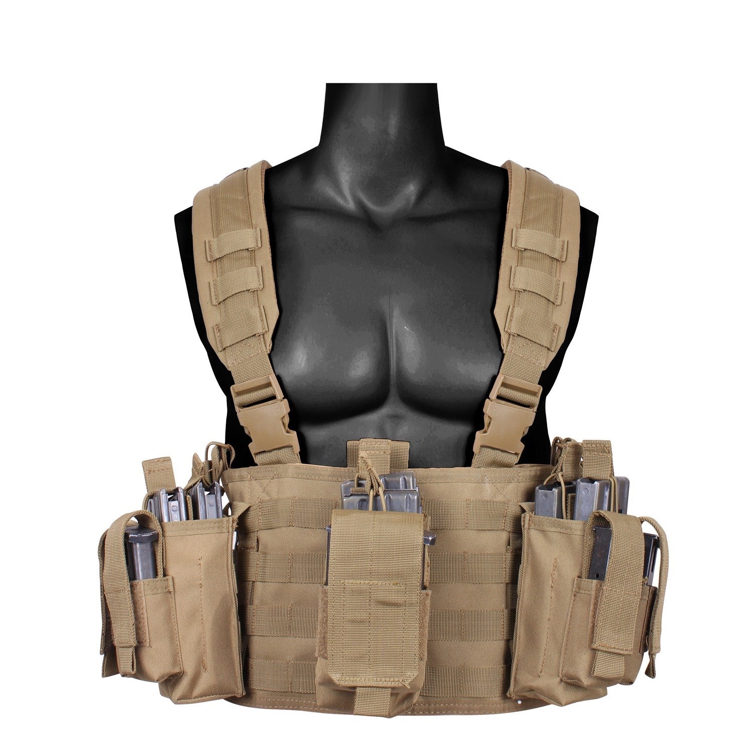 Chaleco táctico Operators Chest Rig negro en poliéster 600D visto frontal