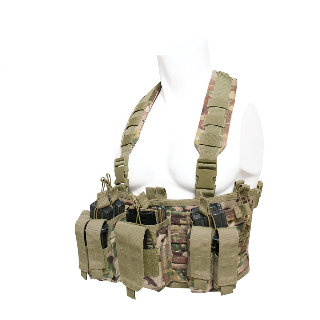 Chaleco táctico Operators Chest Rig en poliéster 600D con fundas para 3 cargadores grandes y 3 pequeños, sistema MOLLE
