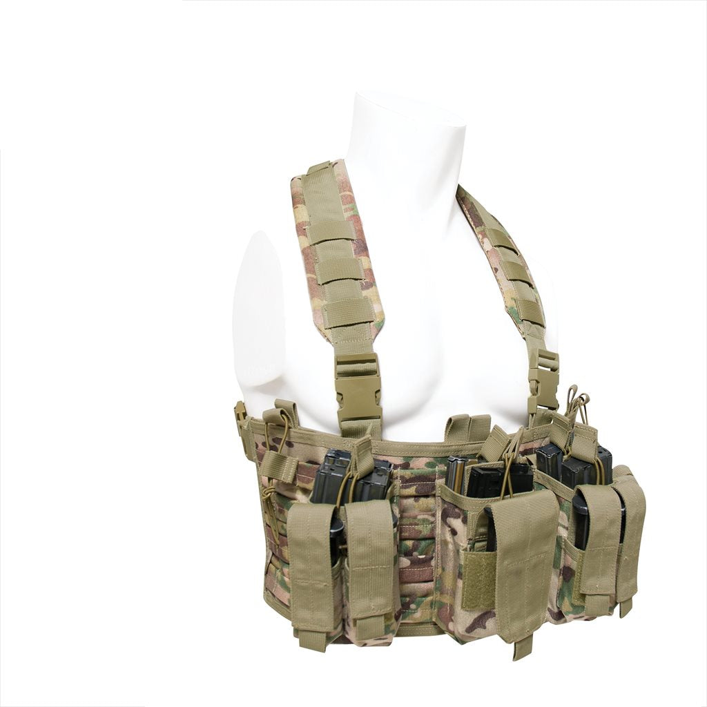 Chaleco táctico Operators Chest Rig en poliéster 600D con fundas para 3 cargadores grandes y 3 pequeños, sistema MOLLE
