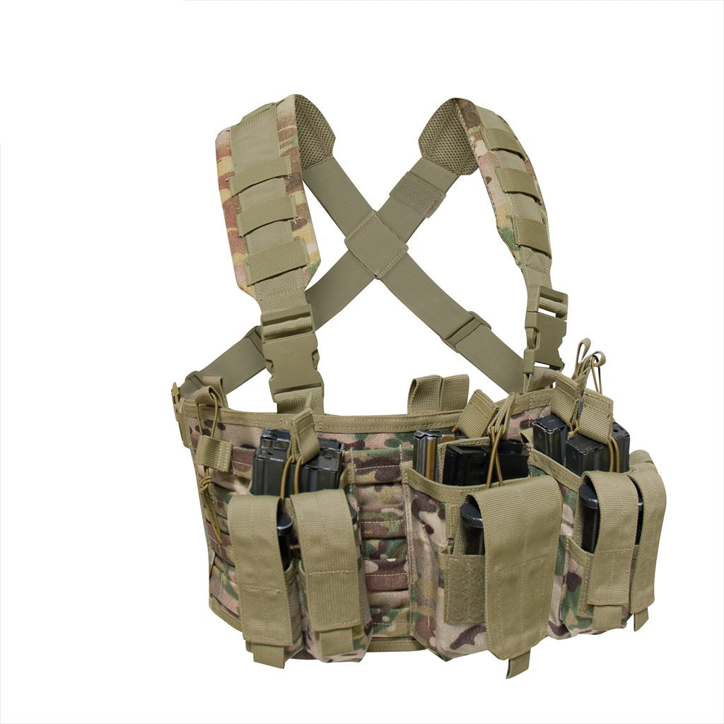 Chaleco táctico Operators Chest Rig en poliéster 600D con fundas para 3 cargadores grandes y 3 pequeños, sistema MOLLE