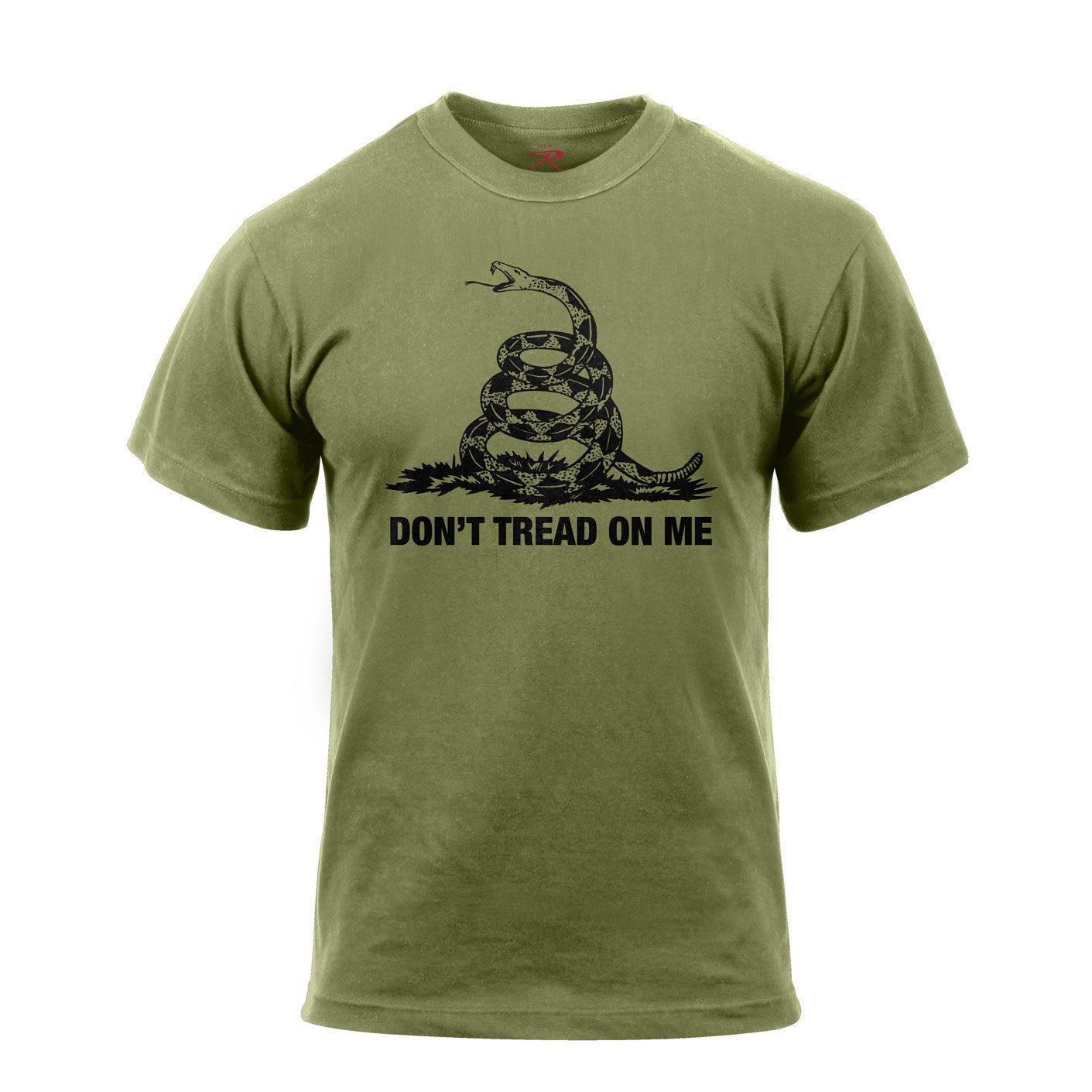 Camiseta verde con texto DON'T TREAD ON ME estilo vintage