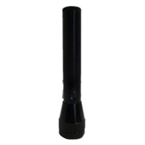 Linterna de aluminio negra alimentada por 2 pilas D, longitud aprox. 26 cm