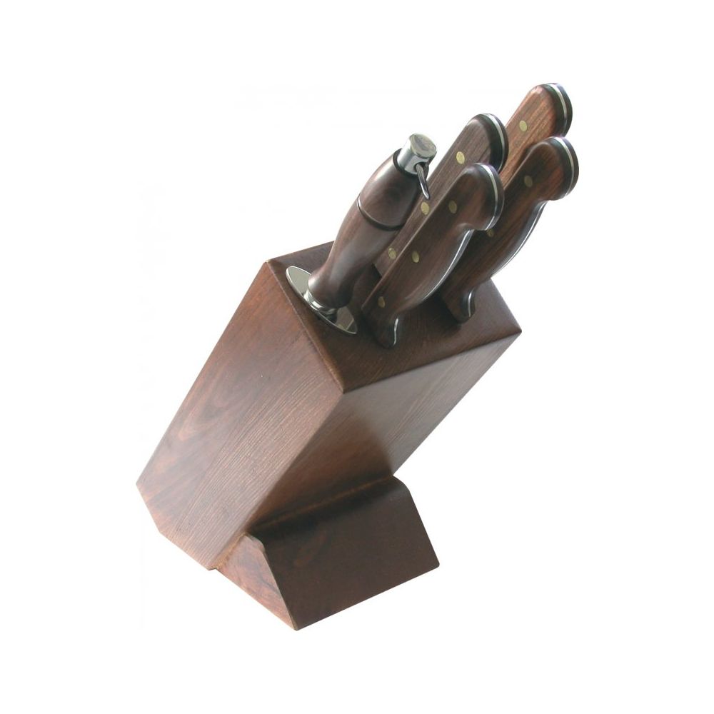 Set LUX PROFI: 4 cuchillos con bloque de madera marrón y afilador