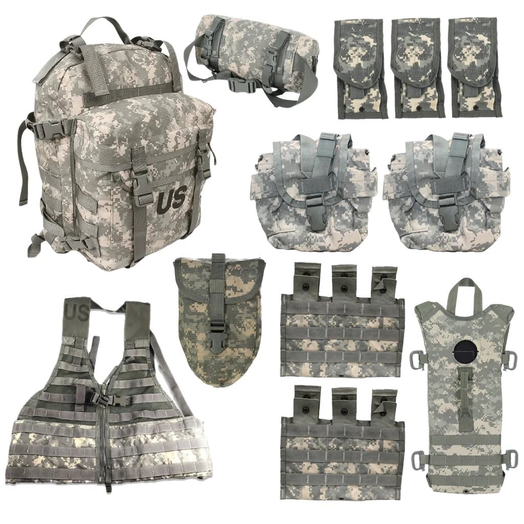Set táctico RIFLEMAN MOLLE 12 piezas: chaleco, mochila y accesorios ACU Digital usado