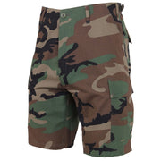 Pantalones cortos BDU rip-stop Woodland con 6 bolsillos, cintas ajustables y cierre de botones