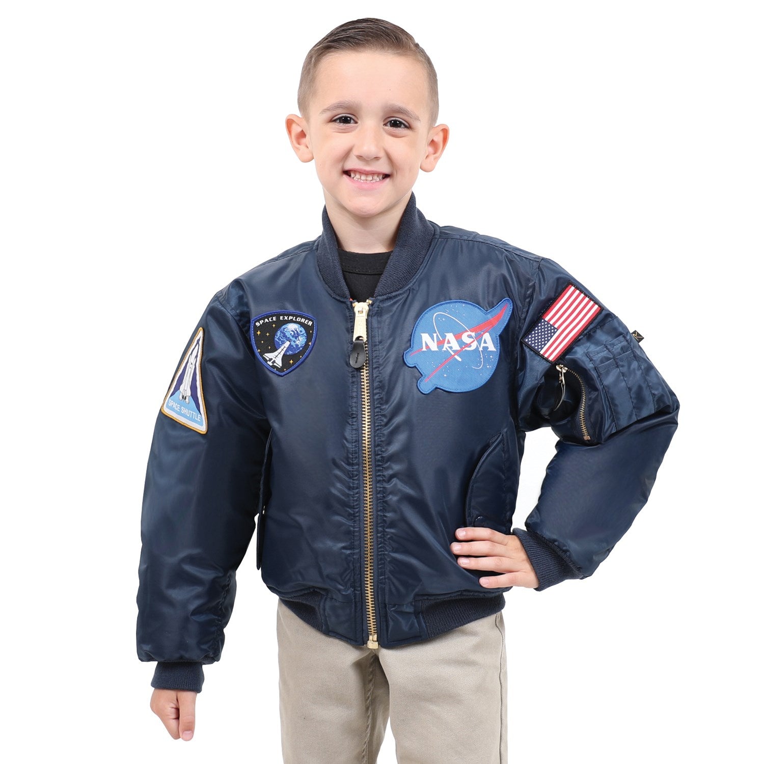 Chaqueta bomber infantil NASA MA-1 acolchada, réplica del modelo adulto
