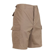 Pantalones cortos BDU rip-stop khaki con 6 bolsillos y cierre de botones