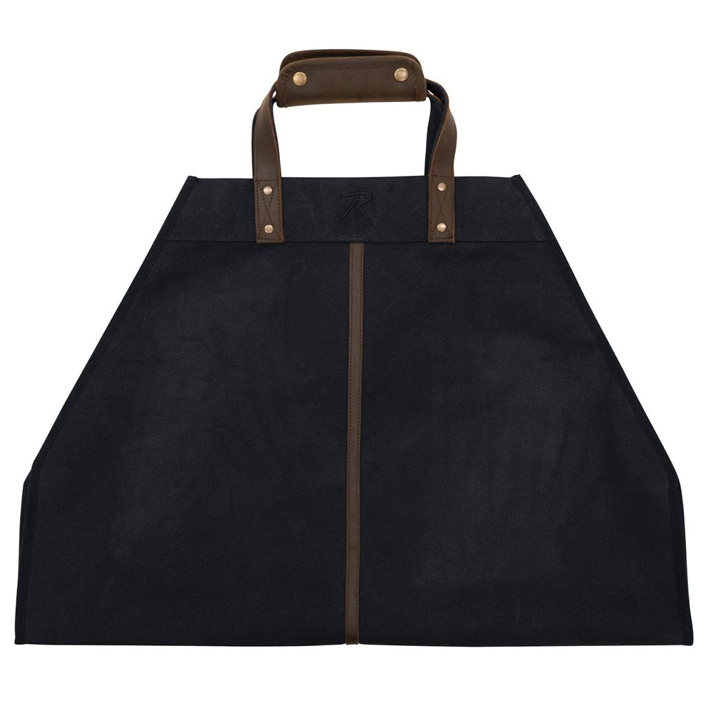 Bolsa BACKWOODS de lona negra para transportar leña con estructura parcialmente abierta