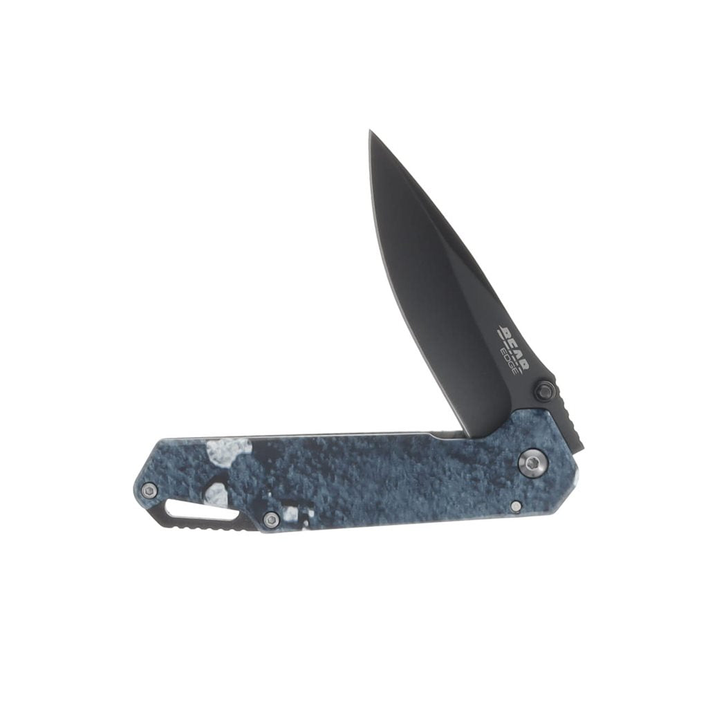 Navaja plegable azul con herramienta de llavero, cortador y pedernal