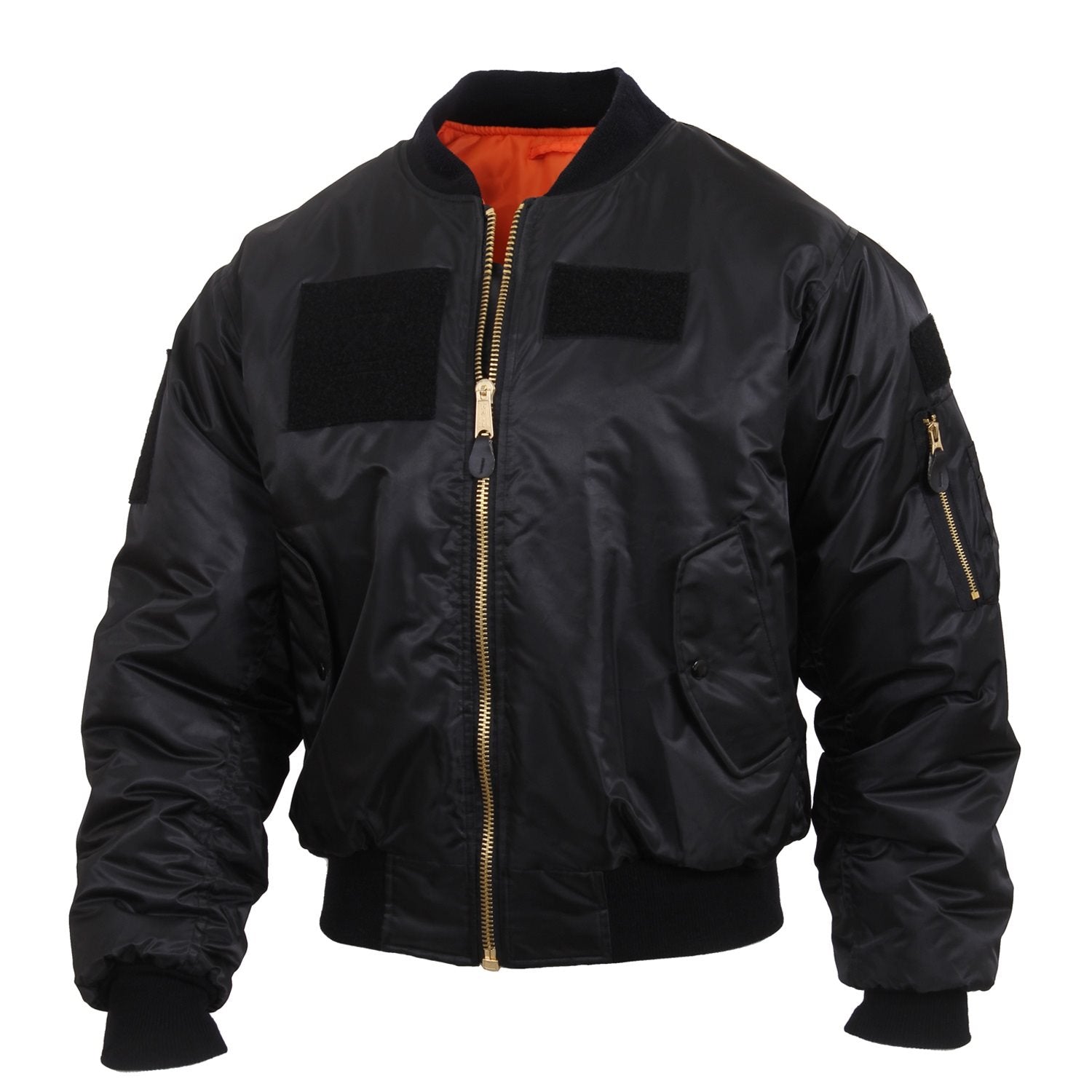 Chaqueta MA-1 FIGHT negra con parches, bolsillo en la manga, reversible y bolsillos laterales