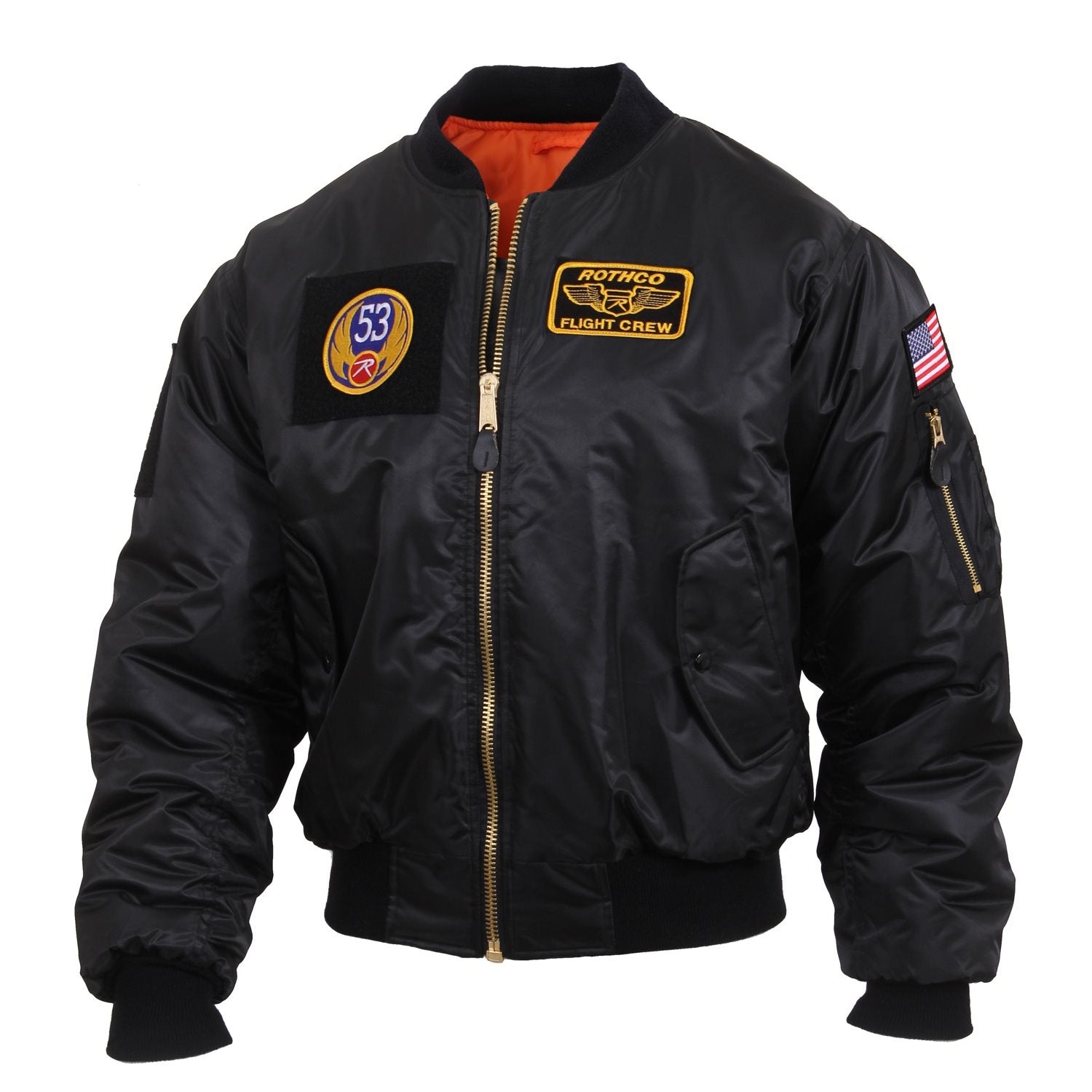Chaqueta MA-1 FIGHT negra con parches, bolsillo en la manga, reversible y bolsillos laterales