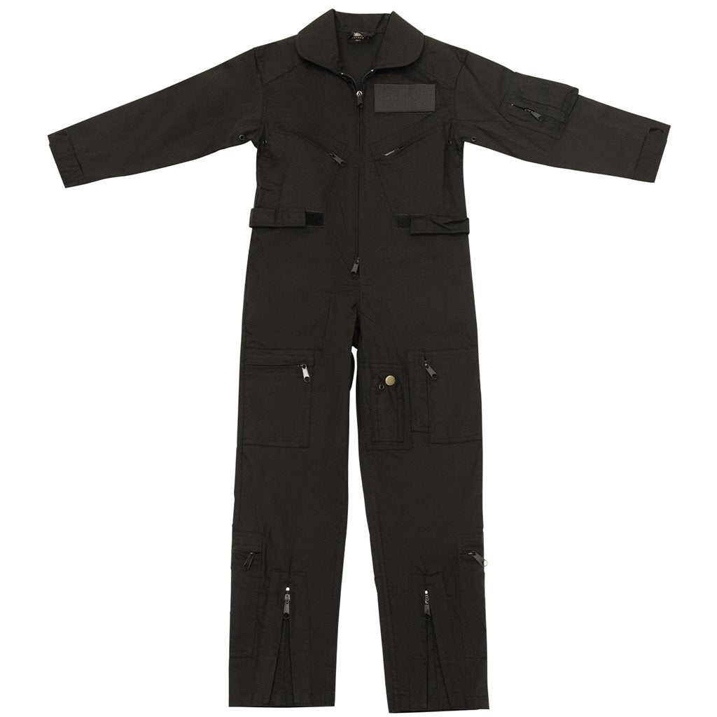 Mono infantil negro estilo US Air Force con multiples bolsillos y cremalleras