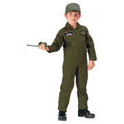 Mono infantil piloto US Top Gun verde con parches y multiples bolsillos