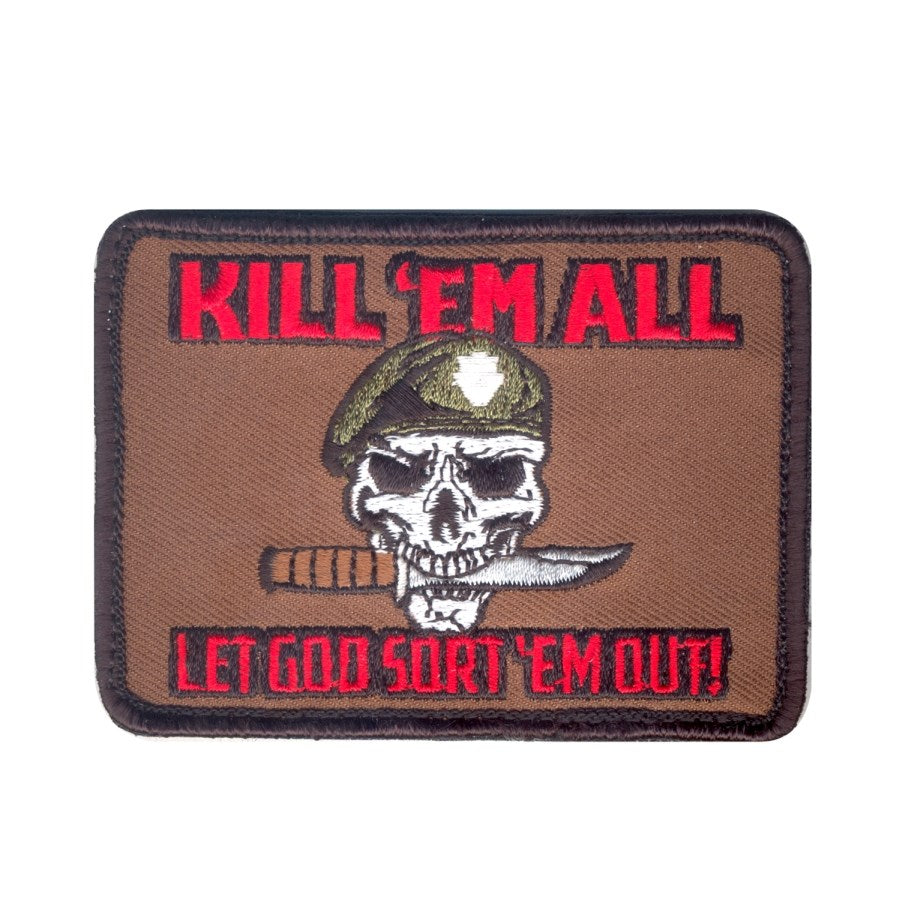 Parche con velcro y texto 'KILL 'EM ALL LET GOT SORT 'EM OUT' 85 x 50 mm