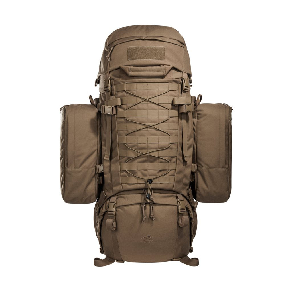 Mochila MIL OPS Pack 80+24 L COYOTE mostrando el gran acceso frontal y compartimentos separados