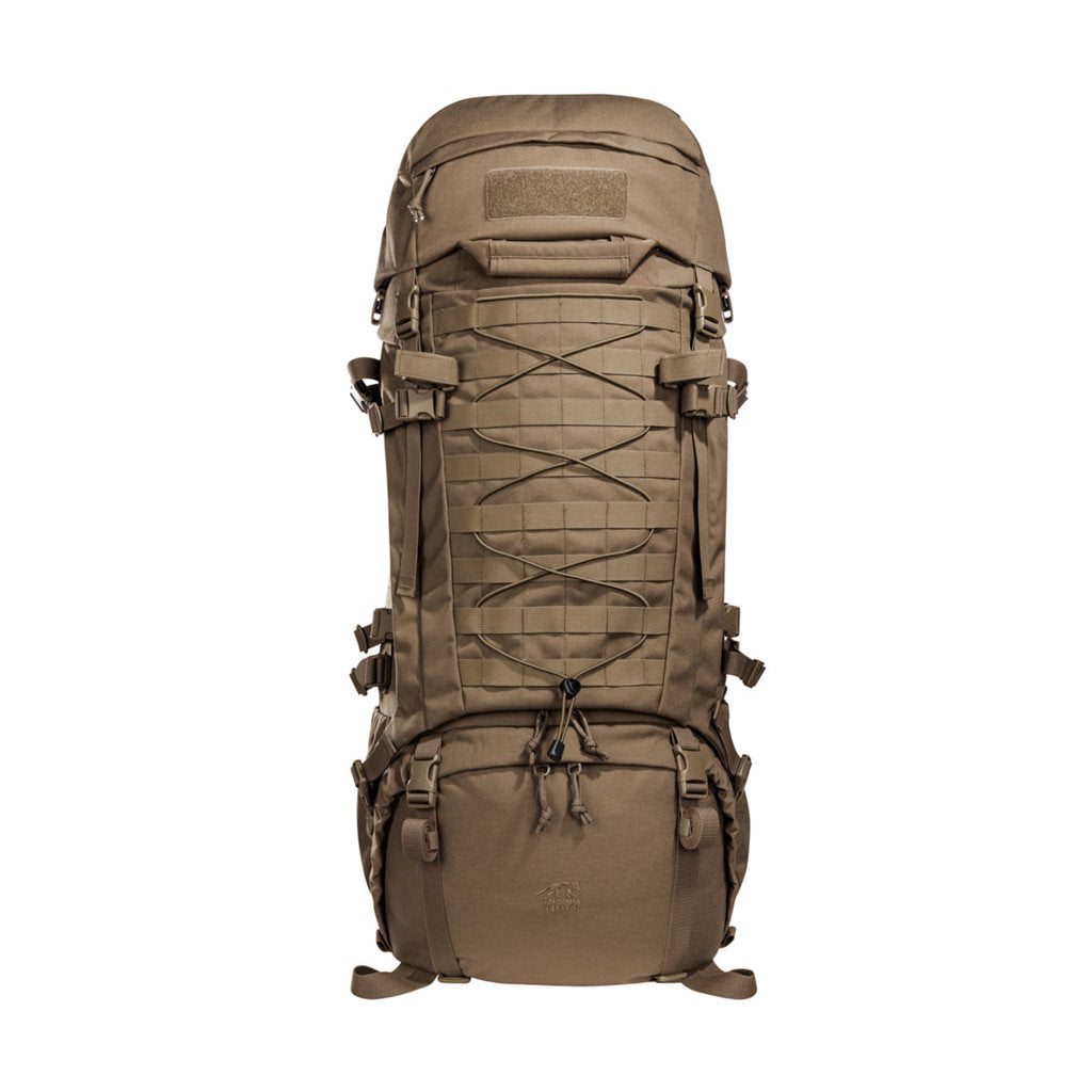 Mochila MIL OPS Pack 80+24 L COYOTE mostrando el gran acceso frontal y compartimentos separados