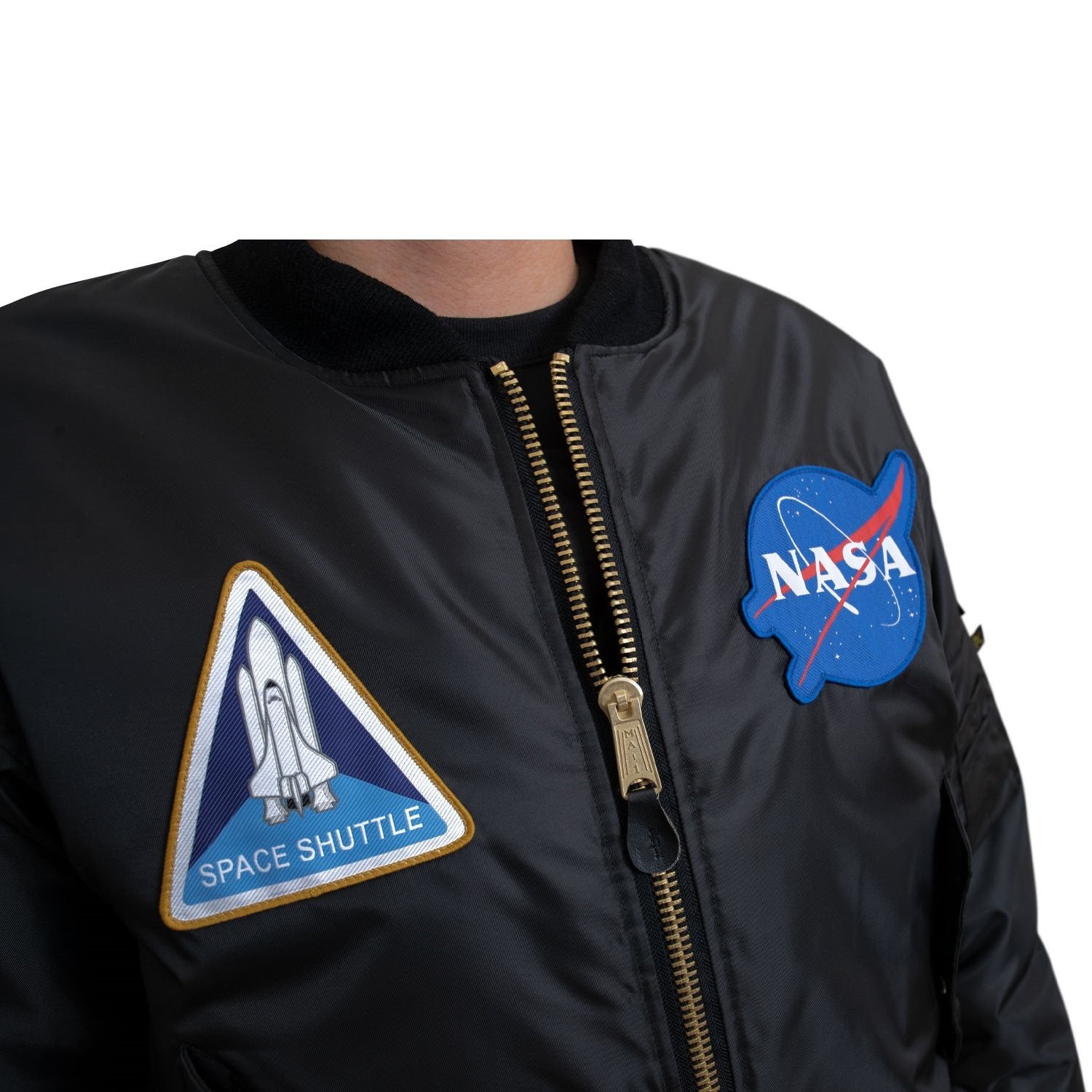 Chaqueta MA-1 Flight NASA negra reversible de nylon con forro naranja