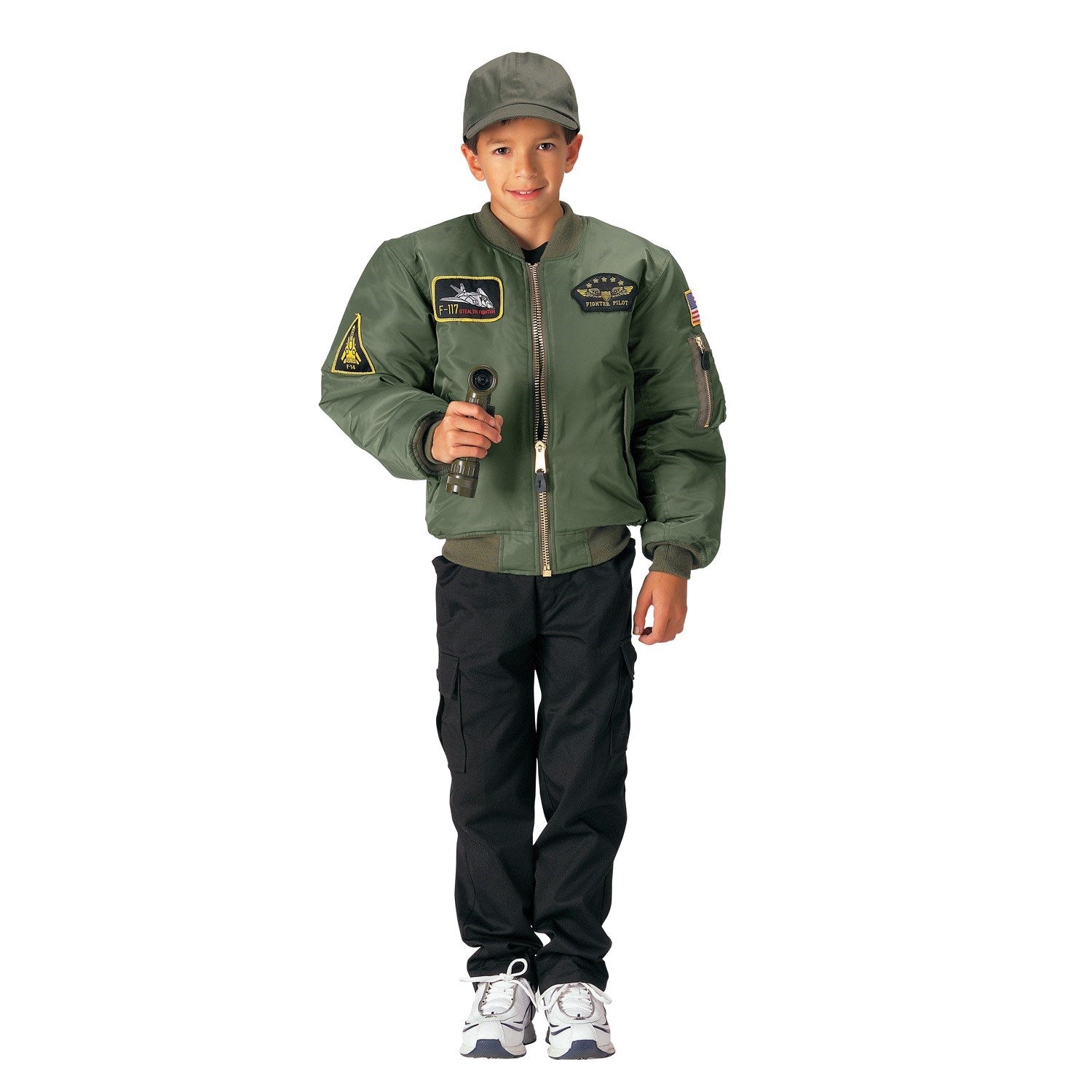 Chaqueta bomber infantil Top Gun MA1 FIGHT Zeená con parches decorativos